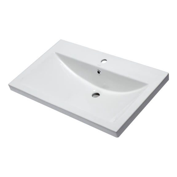 Pemberly Row Contemporary White Ceramic 32"x19" Rectangular Drop In Sink
