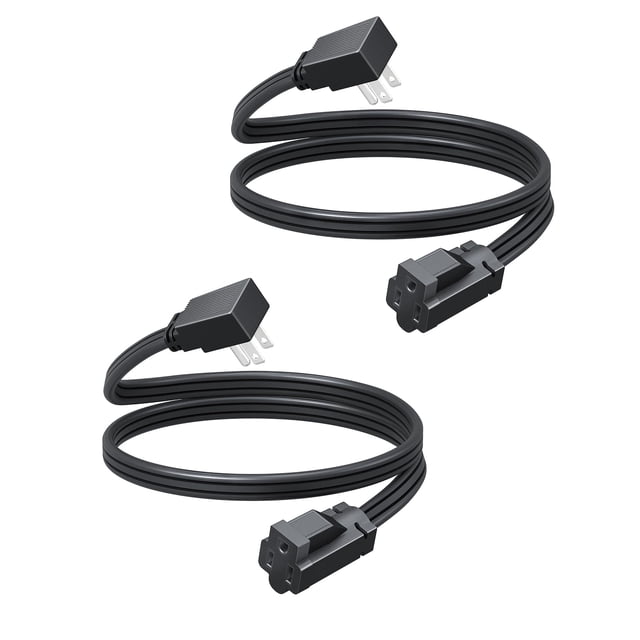Cable de alimentación DEWENWILS, conector plano de 0,9 m, 15 A, paquete de 2 unidades, negro