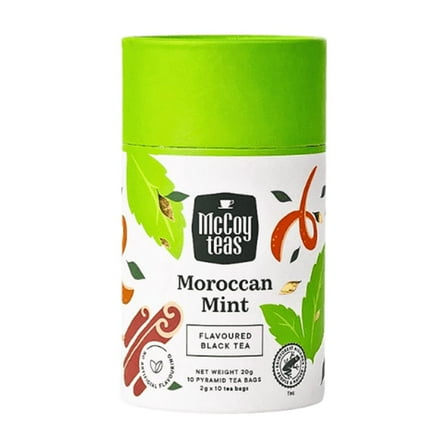 McCoy Teas Moroccan Mint Leaf Flavored Black Tea, 10 Pyramid Tea Bags, Premium Tea from Sri Lanka