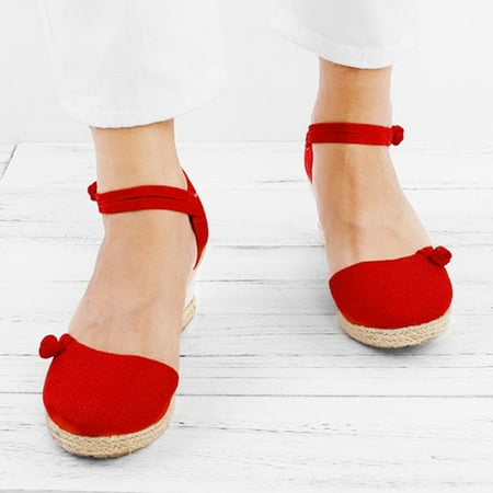 

Shpwfbe Shoes For Women Ladies Retro Linen Canvas Wedge Round Toe Casual Singlessandalias Para Mujersandals Women
