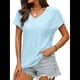 thumbnail image 1 of Camisetas Básicas de Verano de Corta con Cuello en V para Mujer, Elegantes, Informales, Holgadas, con Ojales, Conjuntos Bonitos y Fluidos Azul L, 1 of 6