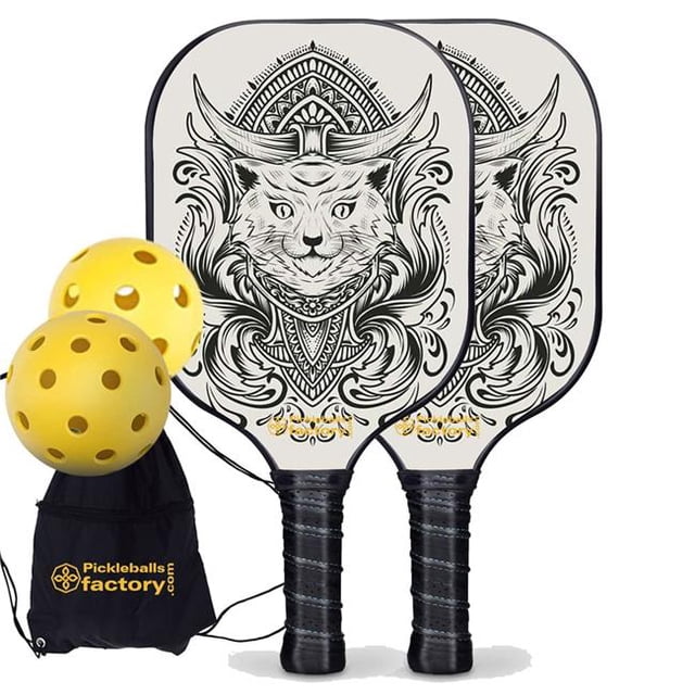 Pickleball Factory PB0003-4-G Pickleball Paddle Set - Egyptian Cat Level Up Pickleball Rackets, Pickleball Net Set, Glassfiber Graphite