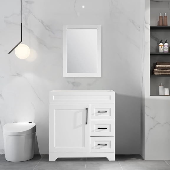 Dodrehome 30" Single Bathroom Vanity, Modern Bathroom Cabinet Without Sink, with 1 Soft Closing Doors and 3 Drawers, White