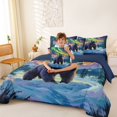 thumbnail image 3 of Castle Fairy Teens Oil Paint Aurora Bear King Bedding 7pcs,Snow Pine Mountain King Bed in a Bag,Green Ochre Purple,Navy Blue Reversible, 3 of 7
