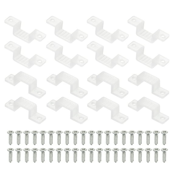 Uxcell LED Strip Light Clips, 50 Pack Mounting Bracket Hard Fixing Clips Clamp Holders with Screws for 12mm Wide 3528/5050 Neon RGB Light Cable Ribbon, Transparent