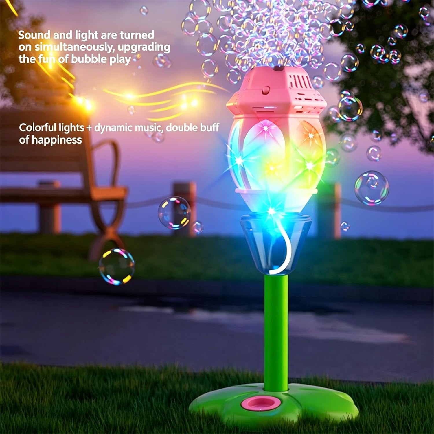 Guvpev Burst Bubble Fountain, Street Lamp Shape Bubble Machine, Rechargeable Music Light Bobble Maker Toys for Parents Party Gathering, Fun Rechargeable Maker with Sound Effects