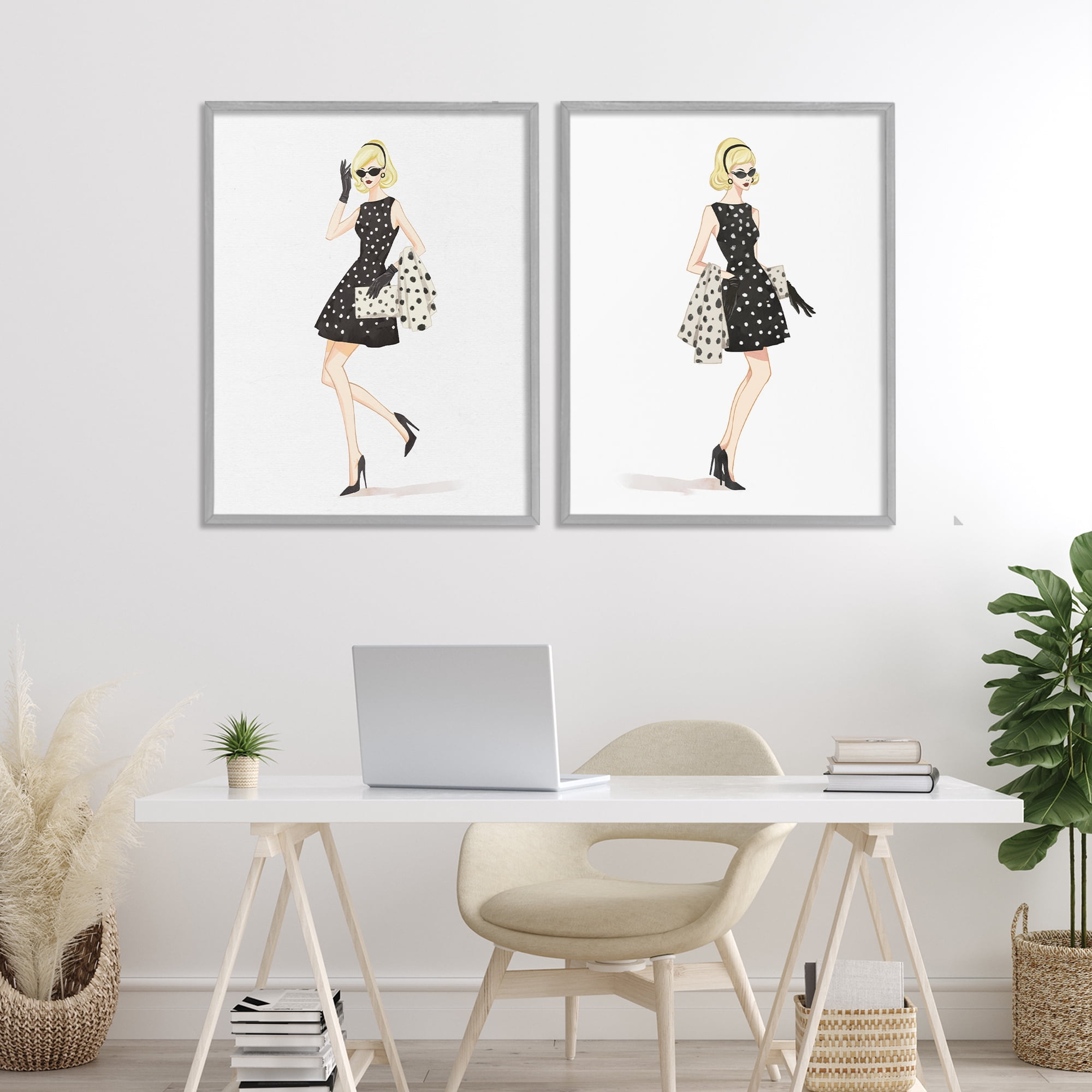 Stupell Industries Retro Glam Female 2 Piece Gray Framed Giclee Art Set, design by Ziwei Li