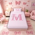 thumbnail image 4 of Meiyoeat Lovely Bow Letter M Twin Sheet Sets 3pcs for Girls Teens, Gentle Stripe Bedding, Light Pink White, 4 of 6