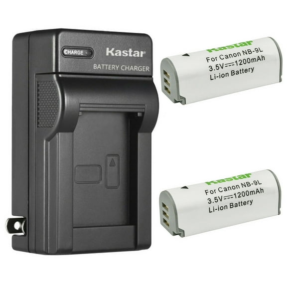 Kastar 2-Pack Battery and AC Wall Charger Replacement for Canon NB-9L, NB-9LH Battery, Canon CB-2LB, CB-2LBE Charger, Canon PowerShot N, PowerShot N2, Powershot SD4500 IS, IXUS 1000 HS, IXY 50S Camera