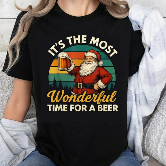 100% Cotton It's The Most Wonderful Time For A Beer Santa Claus Christmas Vintage T-Shirt Men Women Holiday Funny Gift Top