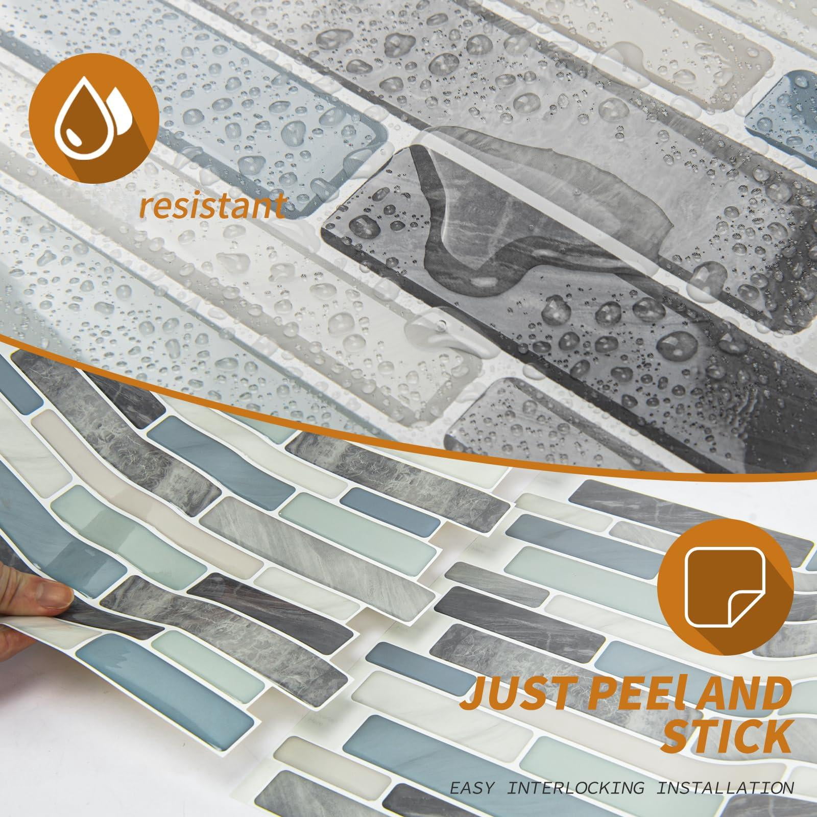 10-sheet Peel And Stick Backsplash Tile For Kitchen  Splash On Tiles Wall (grey Blue)