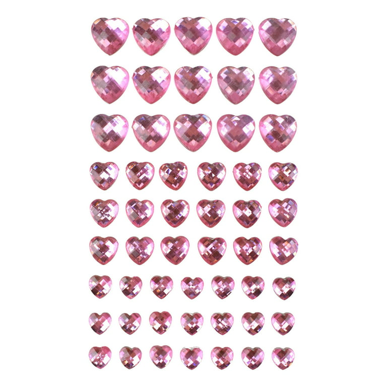 Heart Shaped Rhinestone Stickers, Assorted Sizes, 54-Count - Pink 