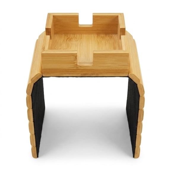 Couch Cup Holder Tray and Sofa Arm Tray Table, Bamboo Flexible Armrest Organizer and Non Slip Recliner Table Caddy for Drinks, Remotes and Snacks, Large Size