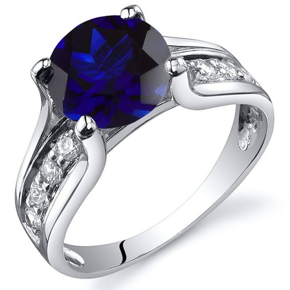 PEORA Created Blue Sapphire Cathedral Solitaire Ring for Women 925 Sterling Silver, 2.75 Carats Round Shape 8mm, Size 5