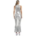 thumbnail image 2 of iiniim Women 70s 80s Disco Dance Metallic Shiny Sleeveless Jumpsuit for Halloween Party Silver S, 2 of 7