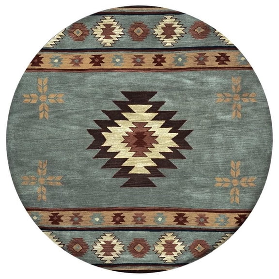 Alora Decor Ryder 10' Round Tribal Gray Blue/Rust/Burgundy/Tan/Khaki Rug