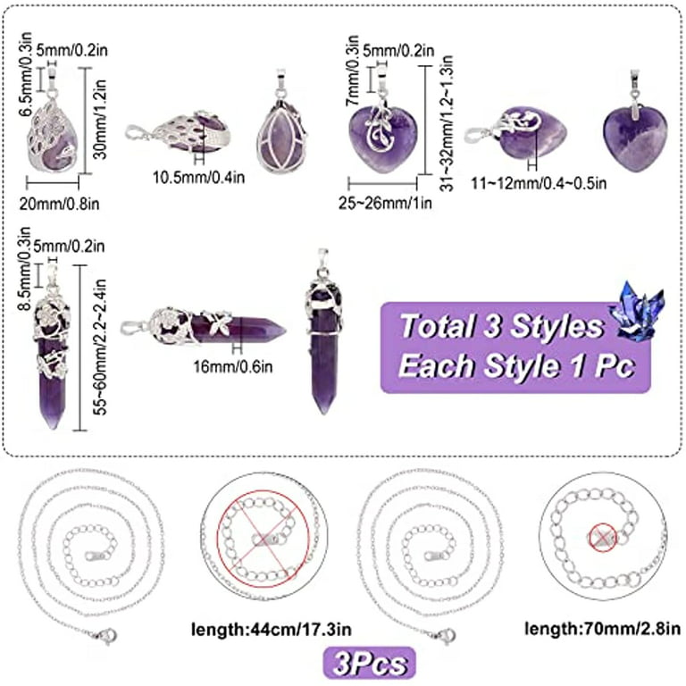 1 Box 3 Styles Healing Crystal Necklace Set Flower Wrapped Crystal Necklace  Stone Point Pendant Natural Amethyst Chakra Crystal Charms for Jewelry
