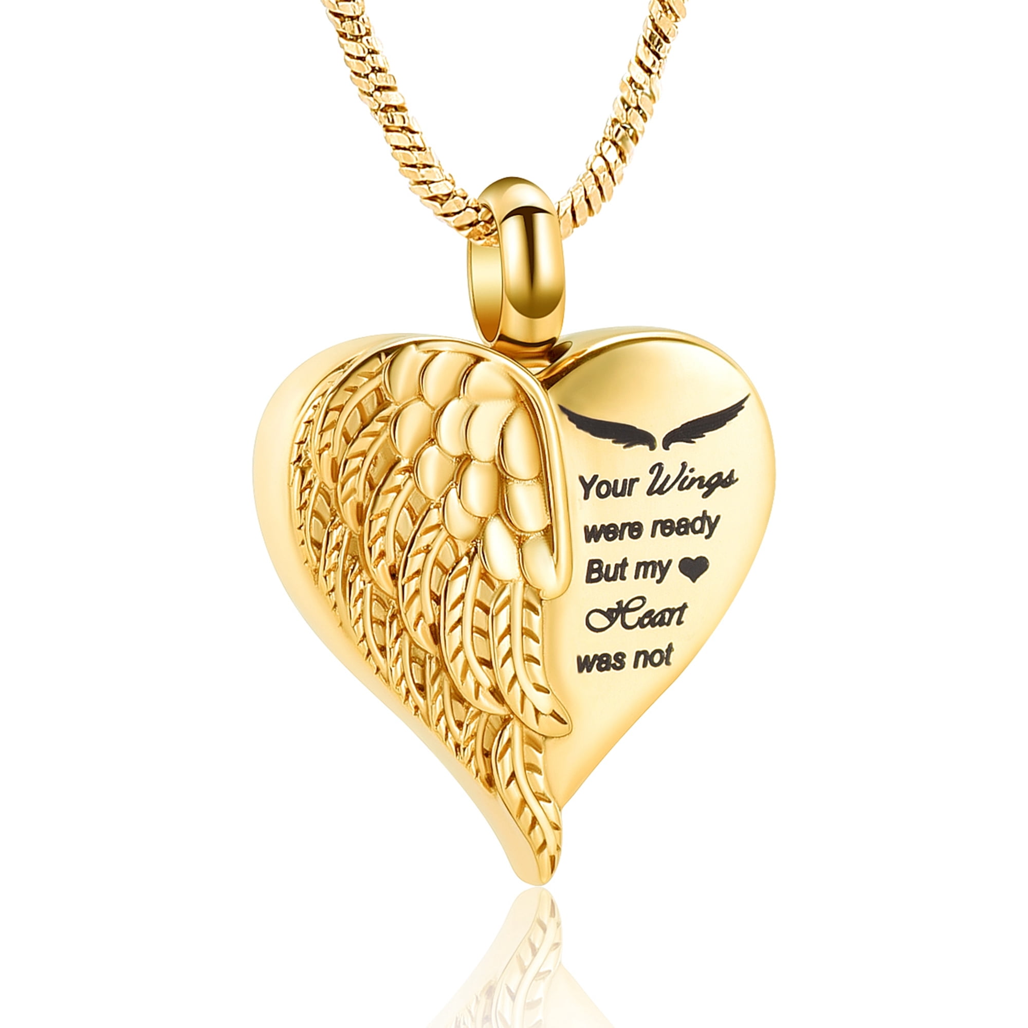 Love Heart Urn Necklace for Ashes Keepsake Memorial Cremation Jewelry Stainless Steel Angel Wing Ashes Holder Memorial Gift for Loss of Father/Mother/Pet