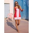thumbnail image 3 of Women'S Striped Mini Dress Boho Shoulder Strap Sundress Summer Cover Up Dress for Beach Red M, 3 of 8