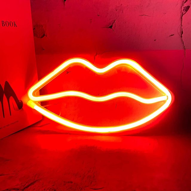 Letreros de luz de neón de labios Luz de pared de neón con batería o lámpara que funciona con USB que se iluminan para el hogar, la habitación de los niños, el bar, la fiesta festiva, la decoración de Feliz Sencillez