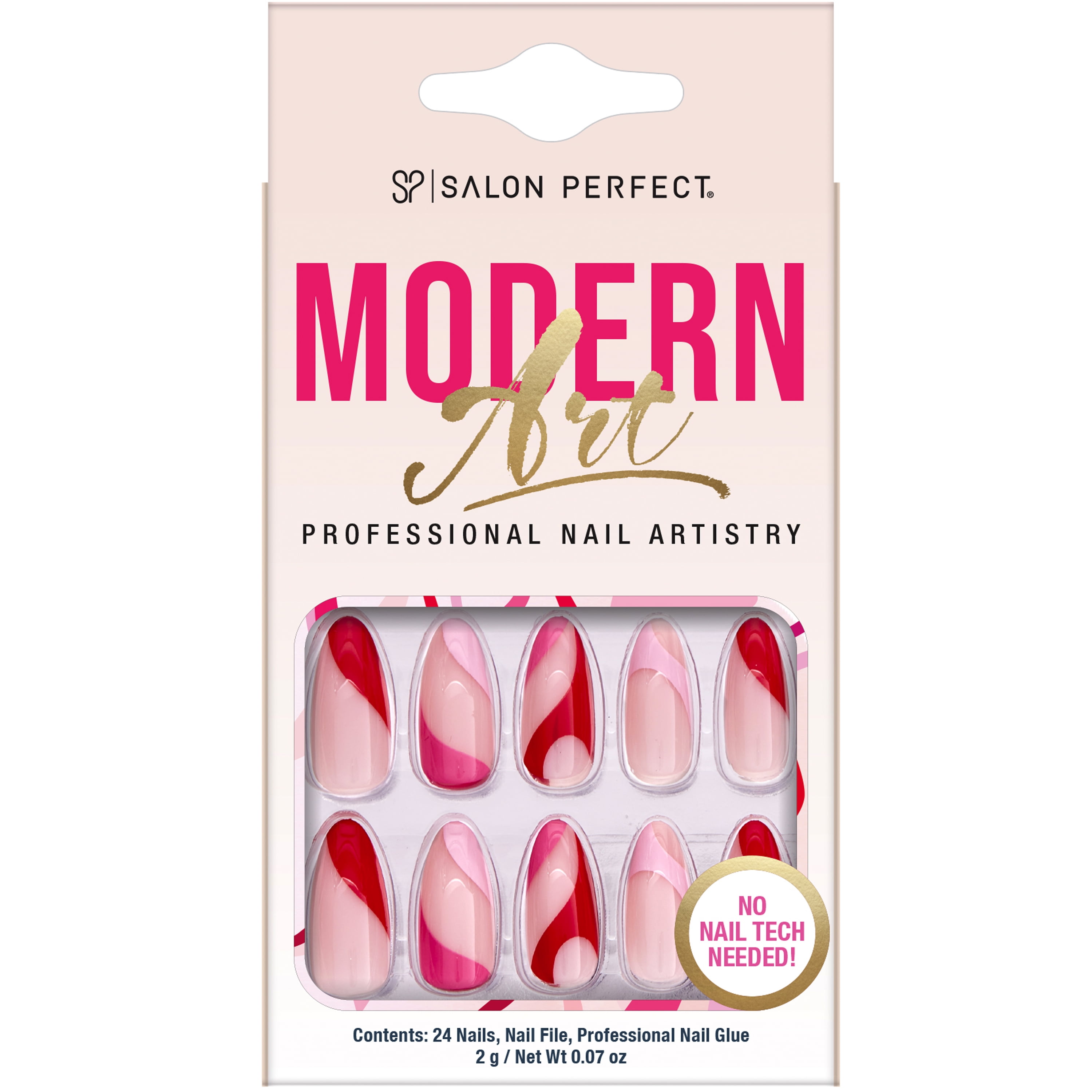 Salon Perfect Artificial Nails, 139 Modern Art Pink Swirl, File & Glue Included, 30 Nails