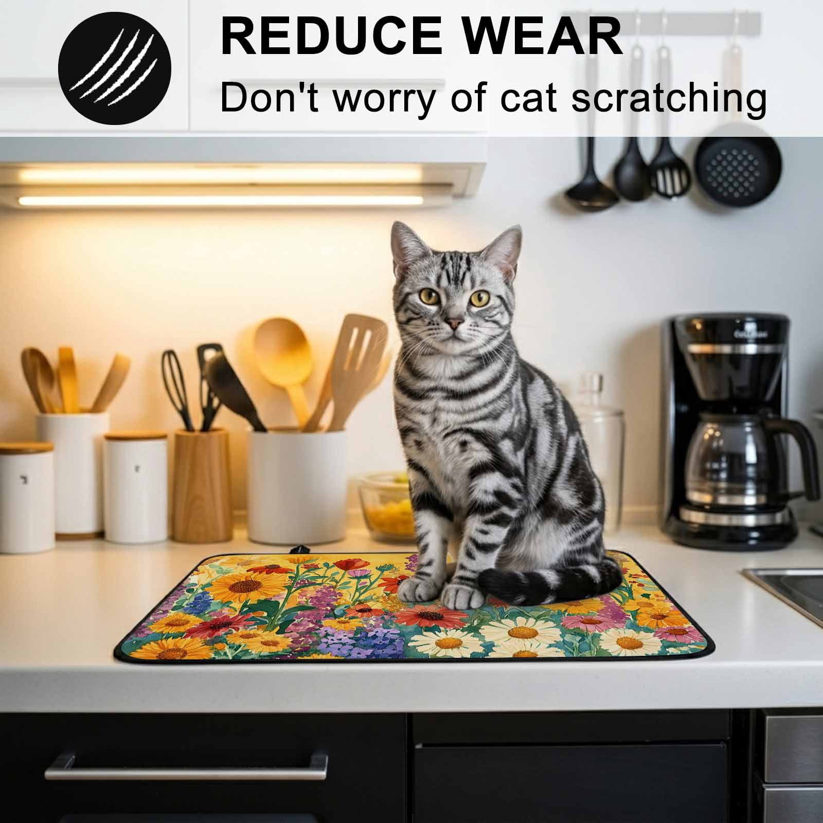 Colorful Sunflower Stove Top Cover for Electric Stove, Heat-proof & Non Slip Glass Top Stove Cover Protector, Farmhouse Botanical Floral Kitchen Flat Cooktop Rubber Mat 24x21 Inches