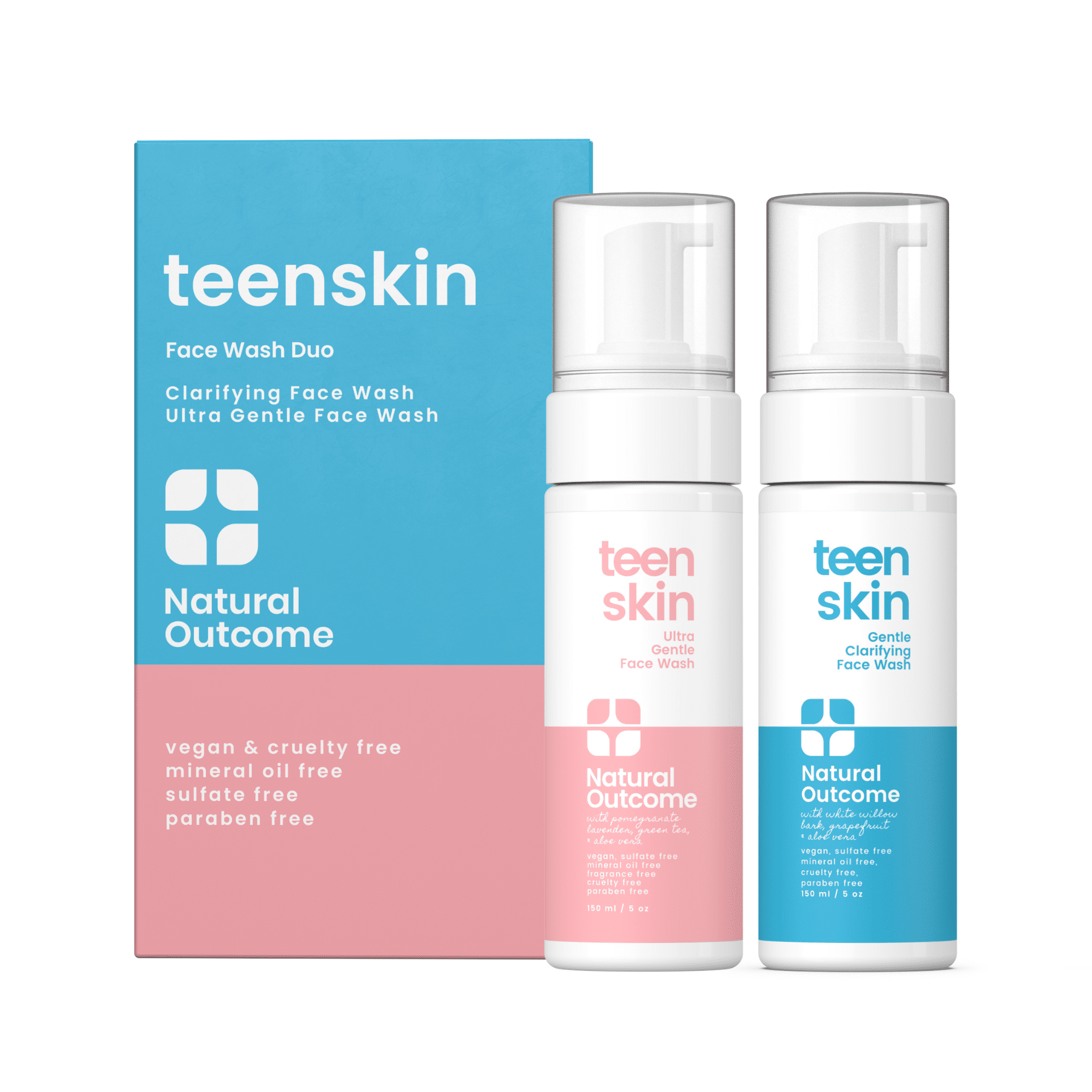 natural Teen Skin Face Wash Duo Gentle Foaming Daily Boys & Girls Kids Face Wash Non