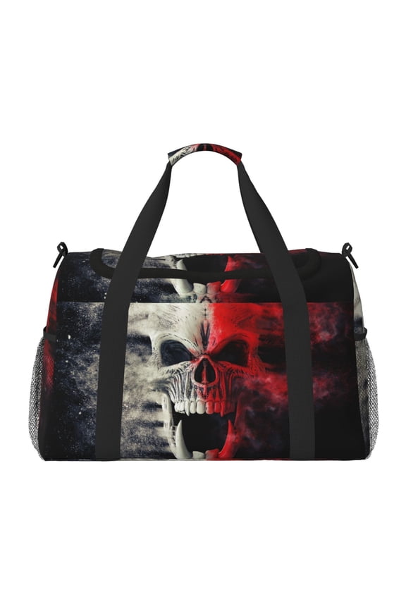 Red And White Screaming Demon Skull Print Hand Travel Bag - Foldable Travel Duffel Bags for Men Women -Sport Gym Bag - Overnight Travel Duffel Bag - Adjustable Shoulder Strap