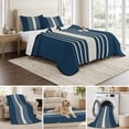 thumbnail image 6 of Twin Quilt Set 68''x86'', Navy Blue Beige Striped Lightweight Summer Bedspread Coverlet Set with 2 Pillow Shams, Modern Farmhouse Retro Lines Breathable All Season Quilt Bedding for Dorm/Bedroom, 6 of 9