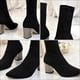 thumbnail image 5 of 1 par de botas de calcetín con punta puntiaguda Zapatos de tacón alto grueso para mujer para otoño invierno, 5 of 6