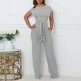thumbnail image 5 of UPPADA Women Gym Clothes Set,Women's Fall 2 Piece Outfits Lounge Sets Short Sleeve Belted Crop Tops with Wide Leg Pant Sets Casual Tracksuit Set Comfy Cute Sets Gray,XL, 5 of 6