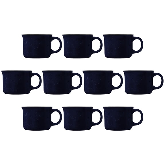 10 Bijou Ceramic Campfire Coffee Mugs Set, 8 oz. - Ceramic, Speckled, Sturdy, C-handle - Blue