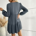 thumbnail image 5 of Besolor Casual Dresses for Women V Neck Button Long Sleeve Fall Spring Dresses Ruffle A Line Flowy Vacation Mini Dress, 5 of 7