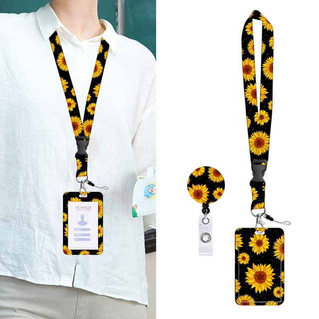 Cute ID Card Holder Lanyard with Clip Sleeve Accessories Hang Rope Keychain Neck styleE