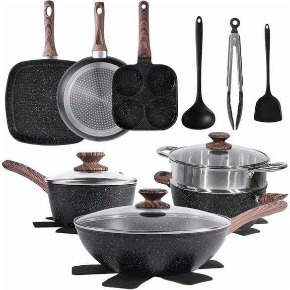 17 Pcs Pots And Pans, Kitchen Cooking Set With Stay-Cool Handles,Kitchen Induction Cookware Suit With Detachable Handle