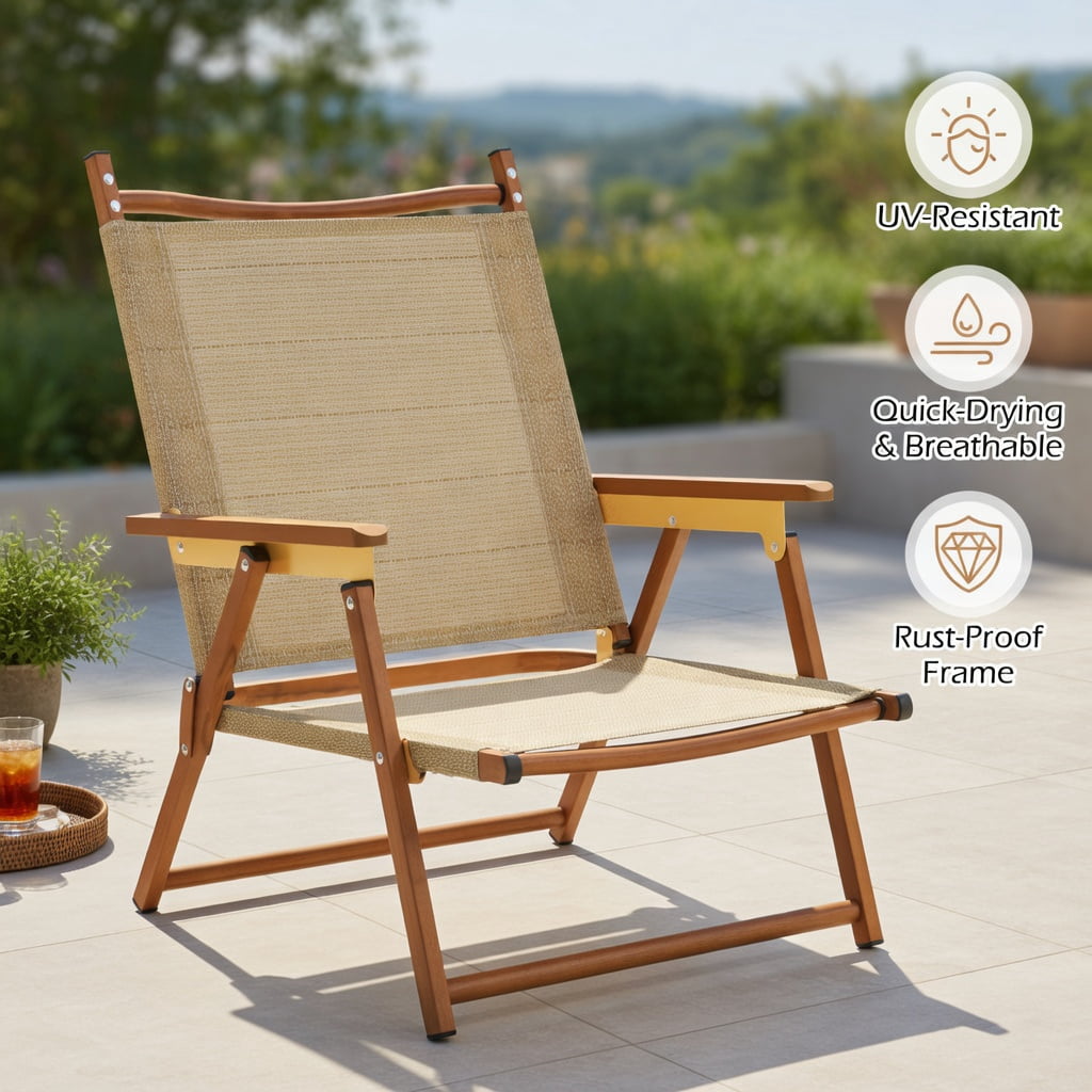 Hommoo 2-Pack Lightweight Folding Camping Chairs, Aluminum Beach Chairs, Portable & Compact for Outdoor, Backyard, Tailgating, Beige