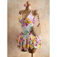 thumbnail image 5 of Multicolor Boho Tropical Floral Halter Cami Mini Dress With Ruffle Asymmetrical Hem Sleeveless Summer Sundress, 5 of 6