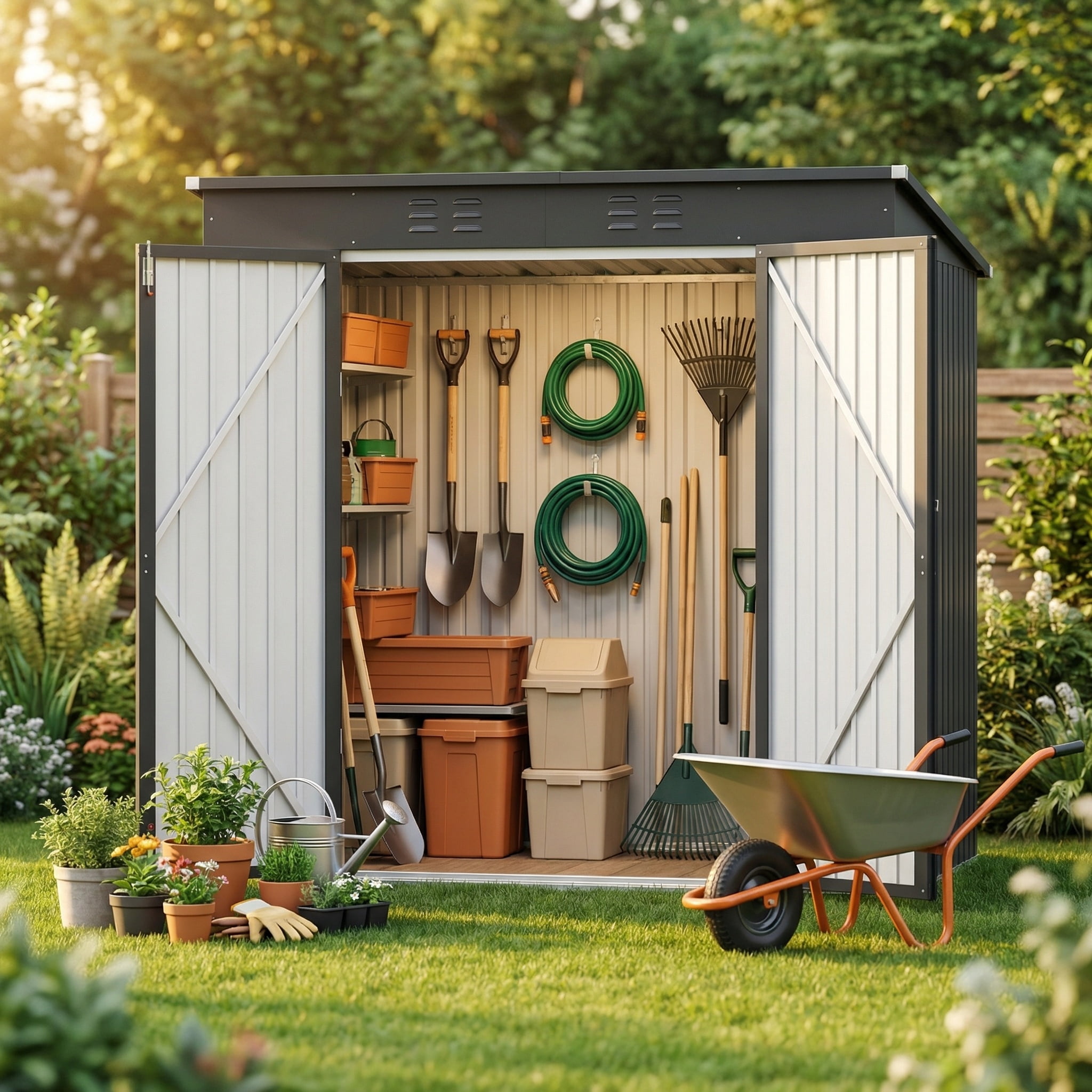 Lofka 6 x 4 FT Metal Outdoor Storage Shed, Double Lockable Doors Tool Shed for Patio Lawn Backyard Gray