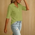 thumbnail image 5 of MOJOGO Women's Solid Color Shirsts Lightweight Cotton Linen Blend Half Sleeve Top with Quarter Snap Button Casual Work Summer Top S, 5 of 8