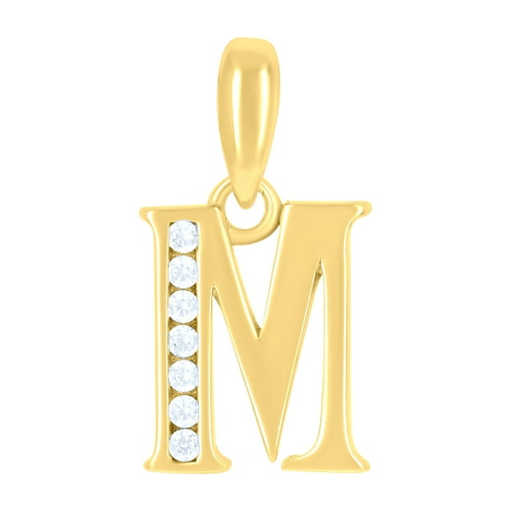 925 Sterling Silver Yellow-tone Unisex Cubic-zirconia Initial Alphabet M Charm Pendant for Men Women