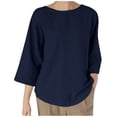 thumbnail image 2 of HADST 3/4 Sleeve T Shirts for Women - Plus Size Cotton Linen Tops Round Neck Solid Waffle Knit Tops for Women, 2 of 6