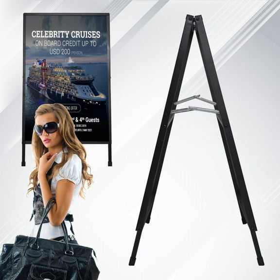 Poster Holder Stand A Frame Sign Folding Pedestal Poster Rack Double-Sided 24X36 Inch Metal Heavy Duty Store Sign Holder for Wedding Restaurant Cafe