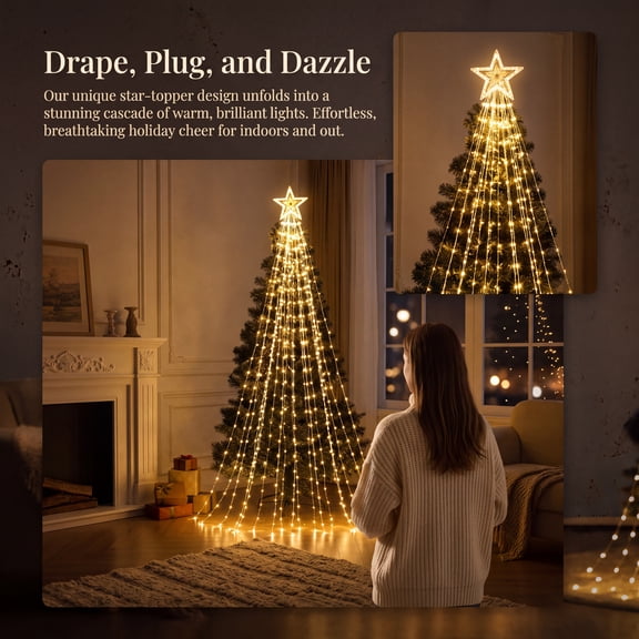 Christmas Tree Decorations Star String Lights Warm LED Top Star Plastic Easy Install & Soft Glow for Christmas Tree Indoor Outdoor Holiday Party Home by MPOISVA