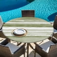 thumbnail image 6 of Sage Green Stripes Round Tablecloth, Fitted Table Cover with Elastic for 55"-60" Round Tables, Watercolor Gradient Abstract Striped Table Cloth Outdoor Indoor Dinning Party Waterproof Tablecloths, 6 of 7