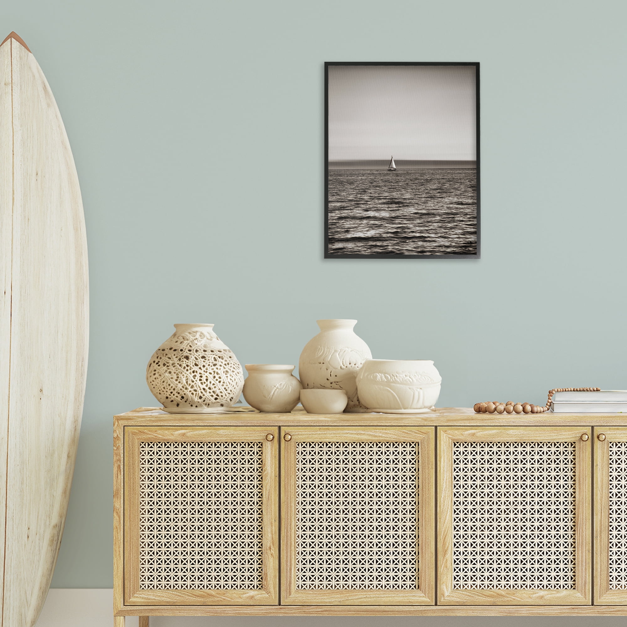 Stupell Industries Lone Distant Sailboat Coastal Photography Black Framed Art Print Wall Art, 24 x 30