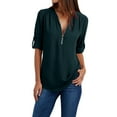 thumbnail image 2 of Womens Summer Plus Size Adjustable Sleeves Button Loose Shirt Chiffon Zipper Tops for Women, 2 of 8