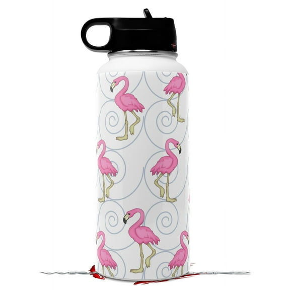 Skin Wrap Decal compatible with Hydro Flask Wide Mouth Bottle 32oz Flamingos on White (BOTTLE NOT INCLUDED)