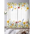thumbnail image 4 of Sunflower Botanical Semi Sheer Curtains 96 Inch Length 2 Panels Set, Farmhouse Spring Floral Sheer Kitchen Curtain Privacy Voile Window Curtain for Living Room Bedroom Rod Pocket Drapes, 4 of 7