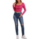 thumbnail image 2 of INSPIRAR CHIC Blusa Casual de Cuello Cuadrado con Fruncidos de Manga Larga Ajustada y Cortada en Color Rosa Fucsia, 2 of 6