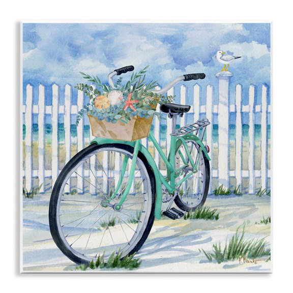 Stupell Industries Bike on Rosemary Beach Transportation Painting Unframed Art Print Wall Art, 12 x 12
